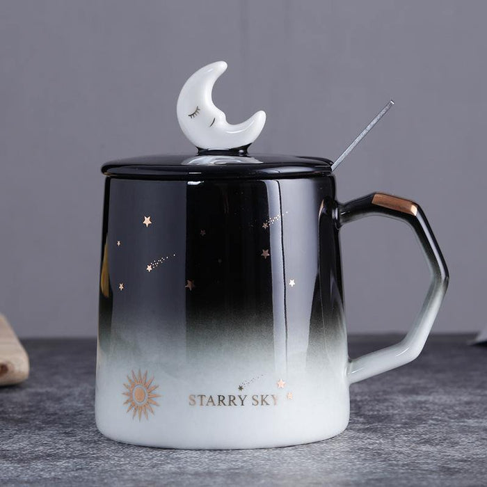 Starry Sky Porcelain Mug with Lid