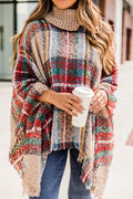 Stay Classy Khaki Plaid Poncho