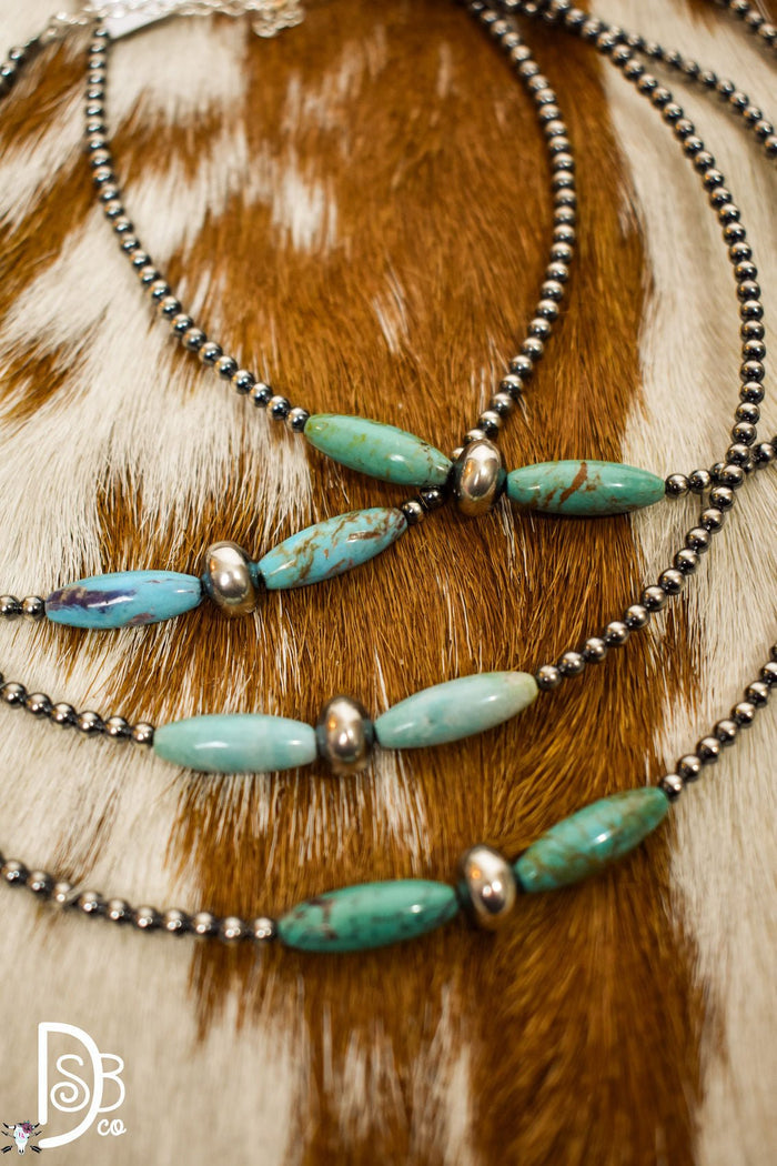 Sterling Silver Pearl & Blue Turquoise Torpedo Choker - Deadwood South Boutique & Company LLC