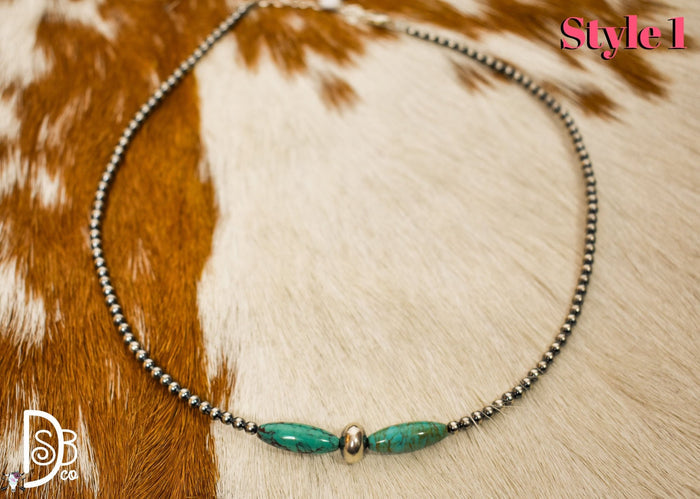 Sterling Silver Pearl & Blue Turquoise Torpedo Choker - Deadwood South Boutique & Company LLC