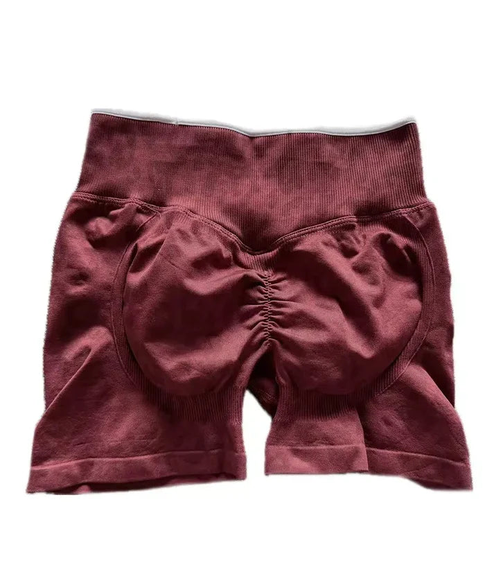 Stretchy women's seamless yoga shorts - high-waist hip-lifting, nylon blend, for gym and running