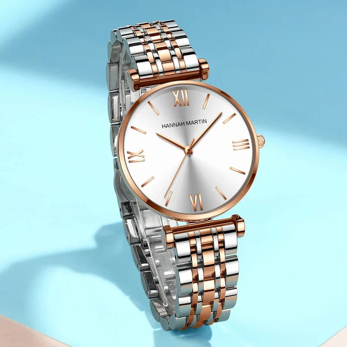 Timeless women's rose gold quartz wristwatch - stainless steel water-resistant minimalist round dial