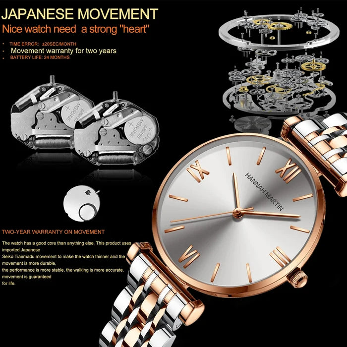 Timeless women's rose gold quartz wristwatch - stainless steel water-resistant minimalist round dial