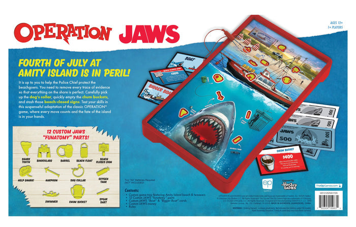 Operation Jaws game packaging with shark illustration on blue background