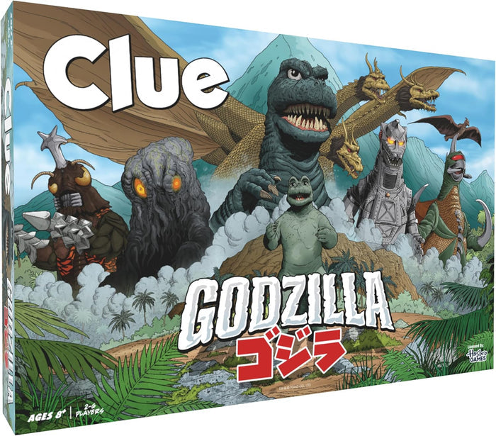usaopoly Board game box featuring Godzilla characters with 'Clue' branding