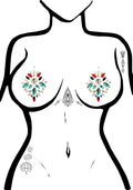 Leg Avenue Vega Jeweled Nipple Pasties in multicolor with waterproof adhesive on festival tops — model view
