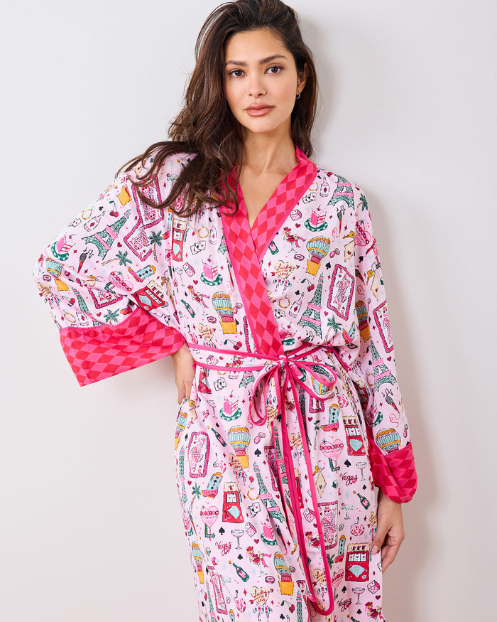 Viva Las Vegas - Eco Satin Robe - Lucky Pink - Printfresh