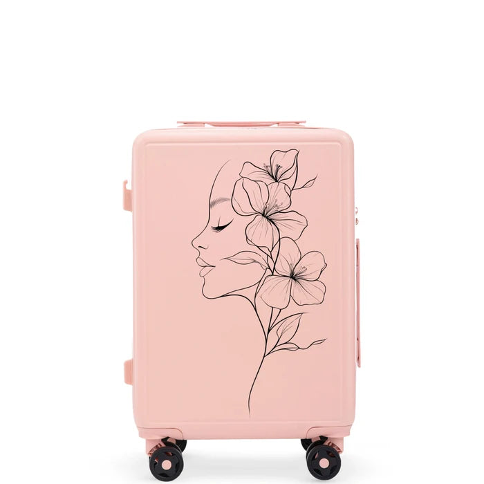 Walizka kabinowa Wings ABS+ 20" Customized  SOFT PINK FLOWER customized