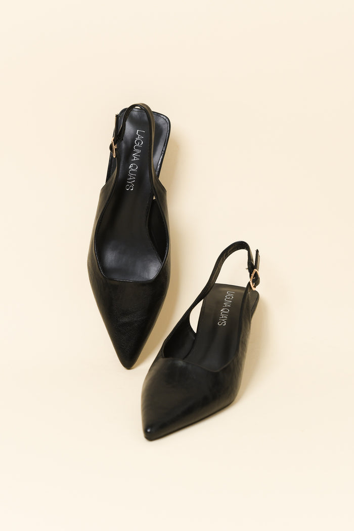 Wizz Black Leather Slingback Heel