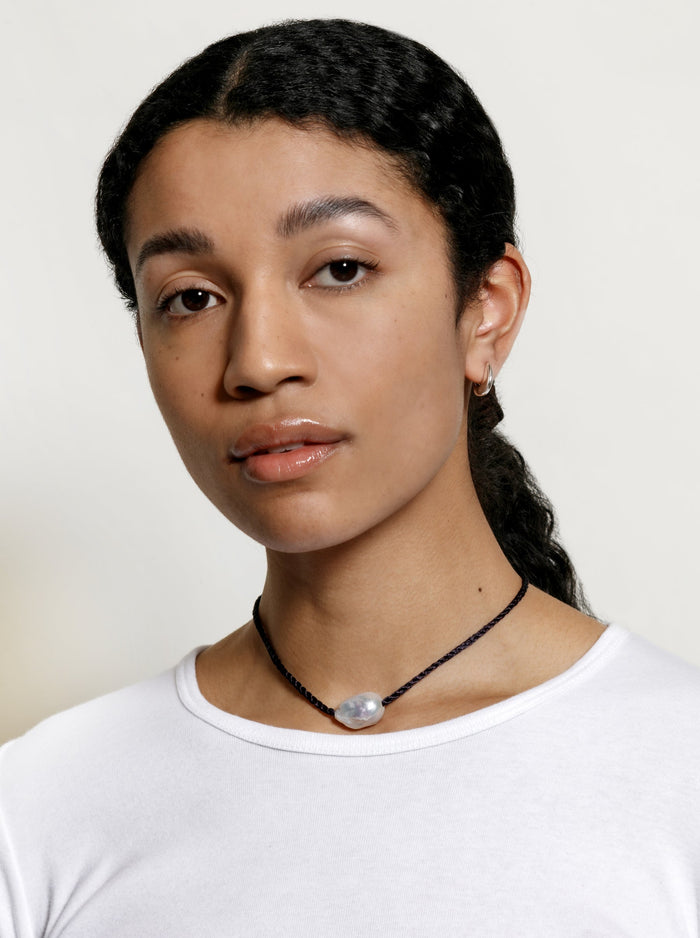 Wolf Circus Jewelry | Mabel Choker Necklace | Navy Satin + Pearl Necklace | Mixed Satin and Pearl Necklace | Statement Choker | Excelsior, MN | Golden Rule Gallery