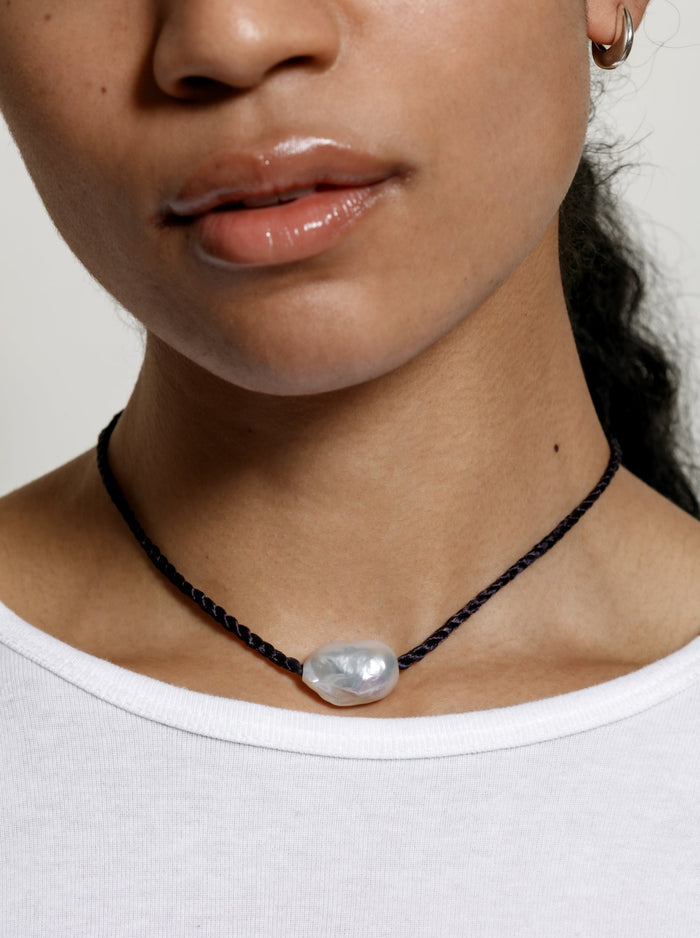 Wolf Circus Jewelry | Mabel Choker Necklace | Navy Satin + Pearl Necklace | Mixed Satin and Pearl Necklace | Statement Choker | Excelsior, MN | Golden Rule Gallery