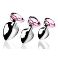 XR Brands® Brands Booty Sparks Pink Heart Gem Anal Plug Set – 3 Sizes Metal Temperature Play